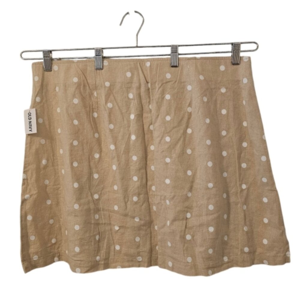 Brown and White Old Women's High-Waist Polka Dot Linen-Blend Mini Skirt